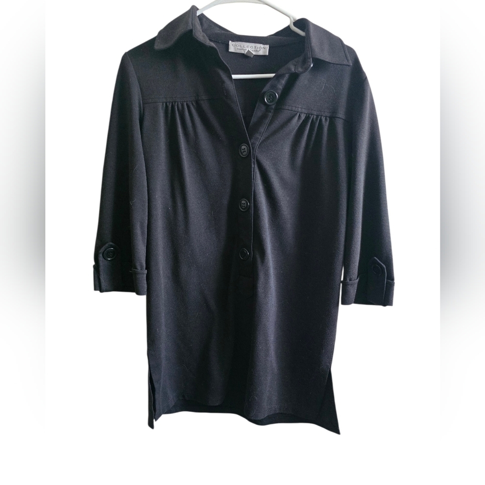 Harvé Benard Black Knit Tunic Blouse – 3/4 Sleeve – Size M